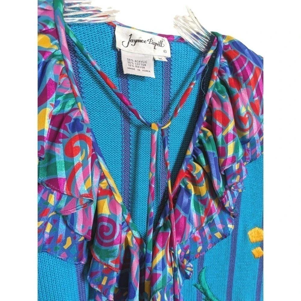 Jaymee Papell Vintage 80's Sweater Colorful Embroidered Short Sleeve
